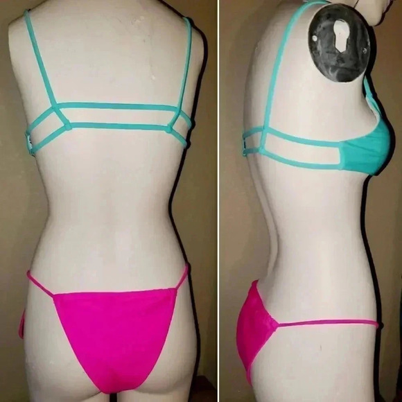 NWOT! Shein Adjustable Side Tie Neon Sexy String Bikini Pool Summer Swim M L - Picture 2 of 5